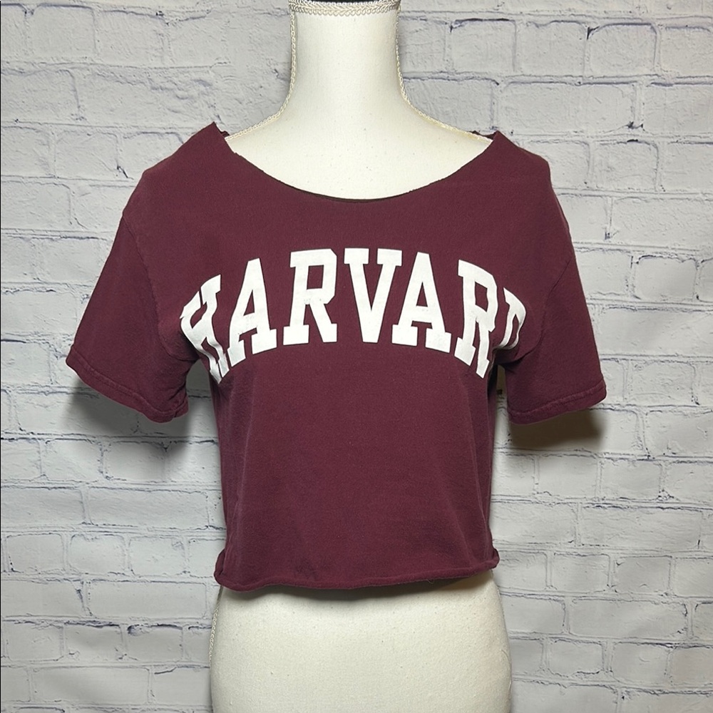 Women’s S Harvard Maroon Cropped Tee Neckline Cut Out